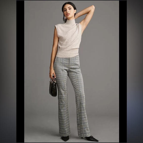 By Anthropologie Knit Hiking Bootcut Pants Size Small Plaid Pull On Elastic - Picture 1 of 13
